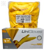 KIT LUVA LÁTEX UNIGLOVES 100UND E TOUCA DESCARTÁVEL AMARELA 100 UNID
