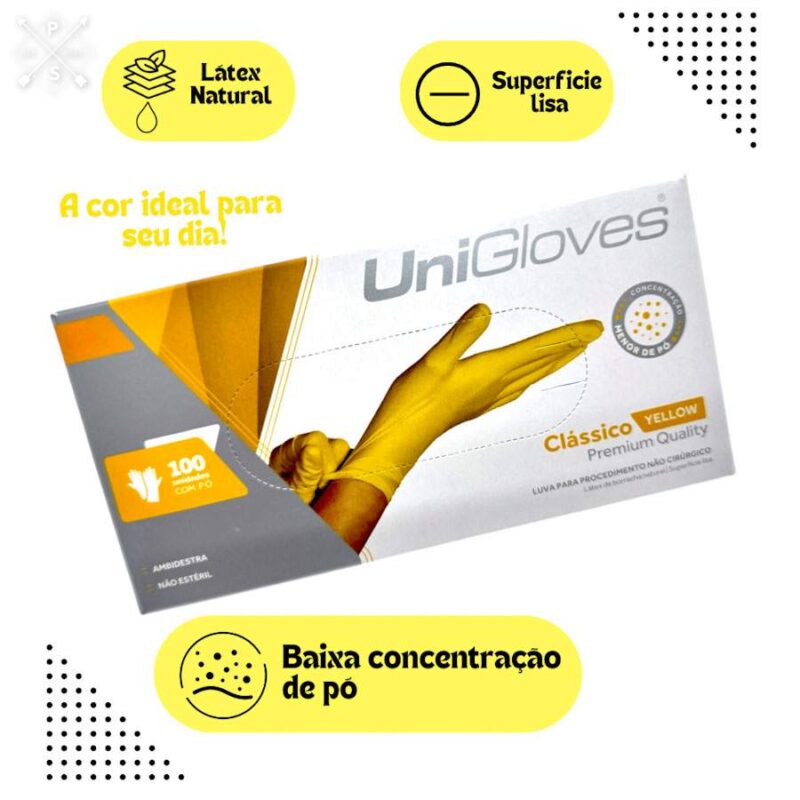 KIT LUVA LÁTEX UNIGLOVES 100UND E TOUCA DESCARTÁVEL AMARELA 100 UNID - Image 4