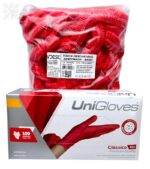 KIT LUVA LÁTEX UNIGLOVES 100UND E TOUCA DESCARTÁVEL VERMELHA 100 UNID