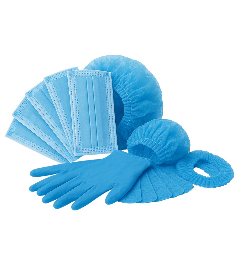 Kit Luva Nitrílica Azul - P, Máscara Tripla e Touca TNT Azul - Imagem 6