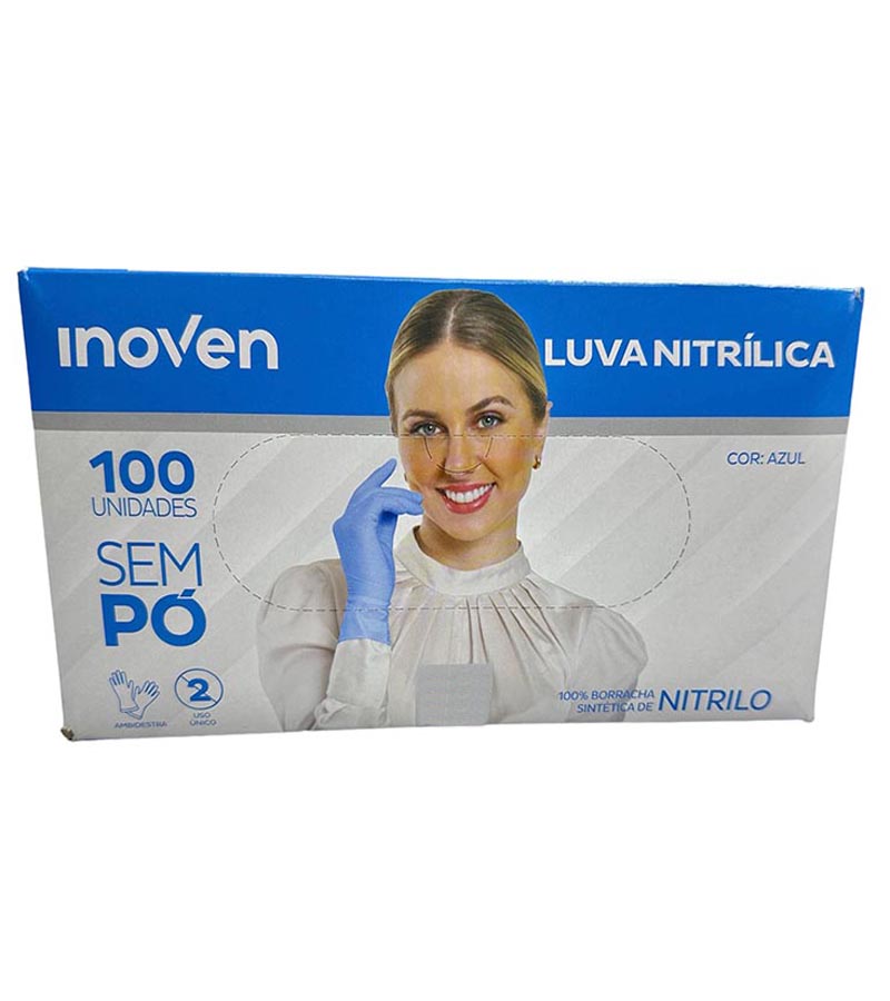 Kit Luva Nitrílica Azul - P, Máscara Tripla e Touca TNT Azul - Imagem 3