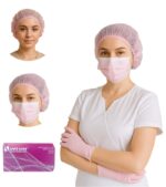 Luva Nitrílica SAFEMAX 100un, Touca 100un, Máscara 50un Rosa